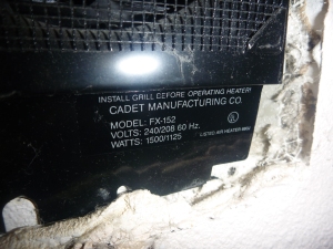 Where to find the cadet wall heater model number for the recall verification on a Salem Oregon home inspection